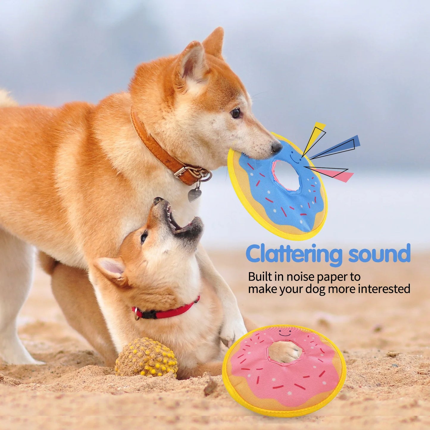 Dog donuts, noisy paper toys, outdoor interactive, squeaking sound, bite resistant, suitable for small and medium-sized dogs