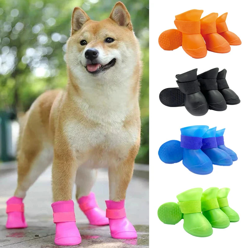 4Pcs Pet WaterProof Rainshoe Anti-slip Rubber Boot For Small Medium Large Dogs Outdoor Shoe Dog Ankle Boots Pet Accessories