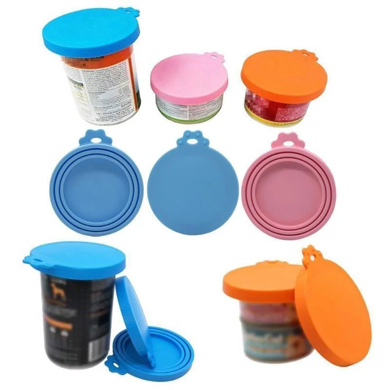 Reusable 3 In 1 Pet Food Can Silicone Cover Dogs Cats Storage Tin Cap Lid Seal Cover Pet Supplies Suitable For 8.5cm/7.5cm/6.5cm